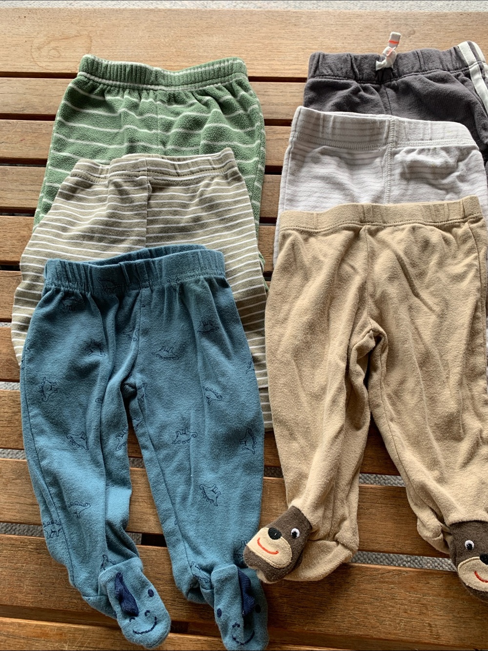 EUC Lot of 6 Blue, Green, Tan, Gray, White Stripes Baby Bottoms Size 3 Months